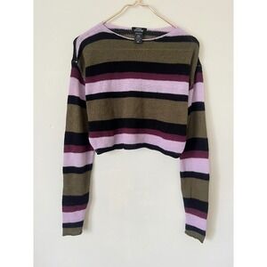 Social Collision Striped Cropped Sweater Retro Cottagecore Chunky Knit S/M